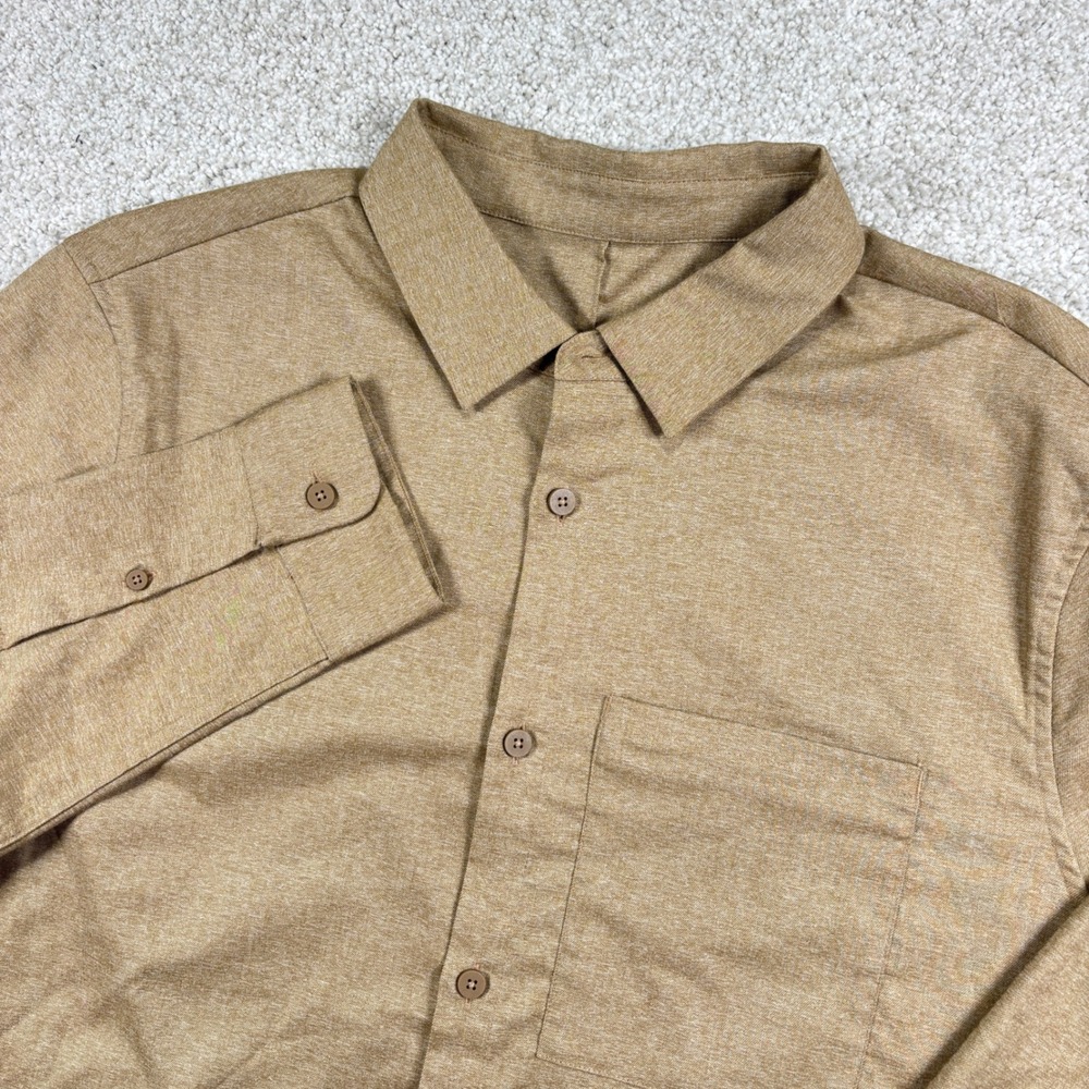 Lululemon Button Down Shirt Mens L Tan Long Sleeve Heathered Chest Pocket